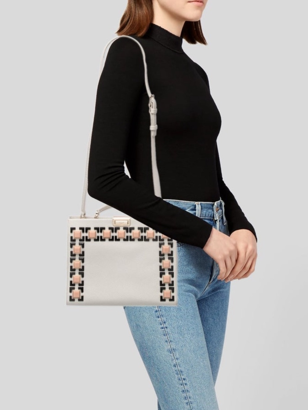 NWOT kate spade White Top-Handle Bag with Geometric trim